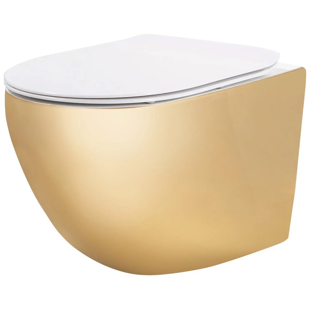 Унитаз подвесной без ободка Carlo Mini Gold White REA 2026/2