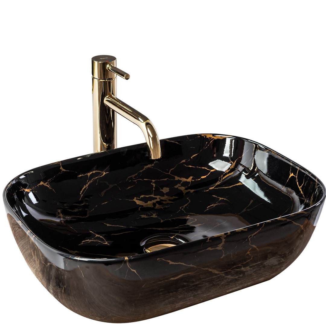 Умывальник на столешницу Belinda Black Marble Shiny REA 2026/2