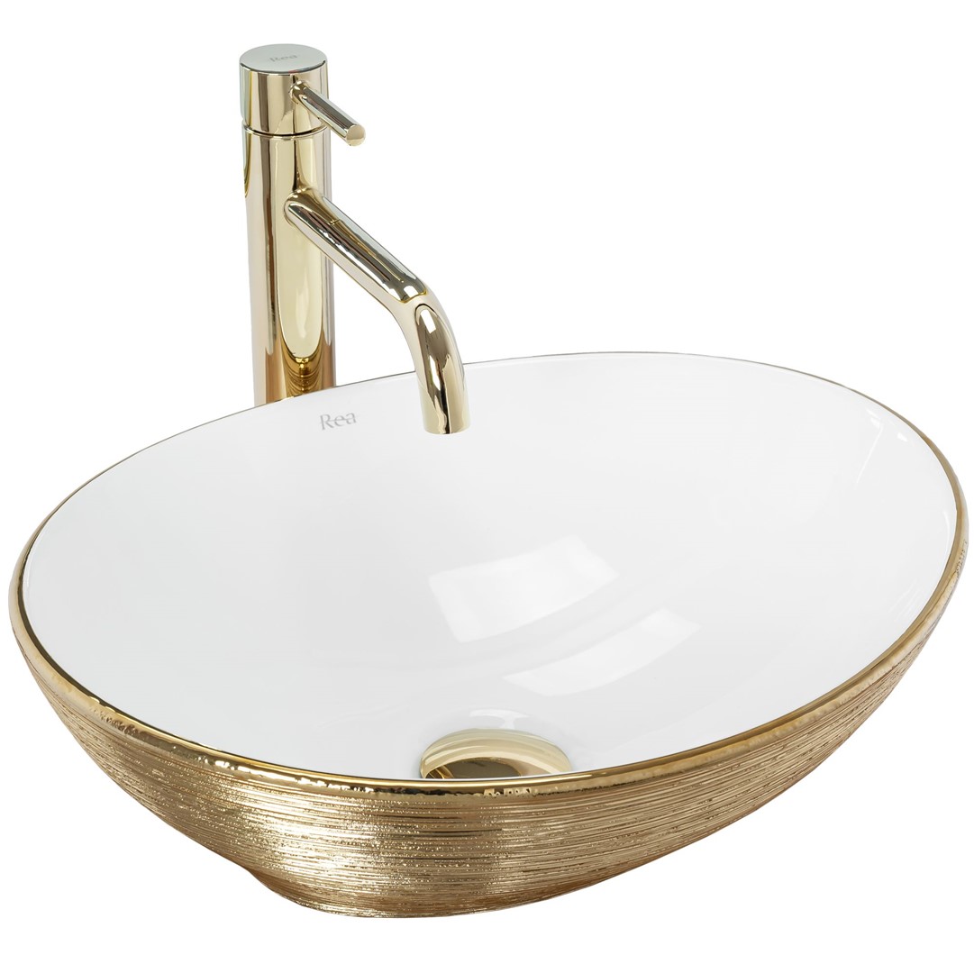 Умывальник на столешницу Sofia Gold Brush/White REA 2026/2