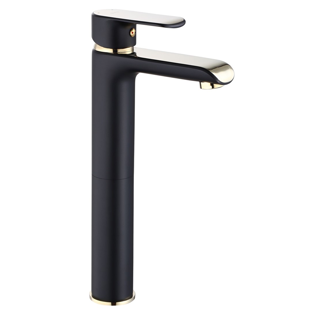 Смеситель для умывальника высокий Bloom Black/Gold REA 2026/2