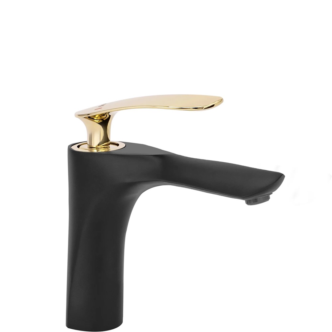 Смеситель для умывальника низкий Orbit Black/Gold REA 2026/2