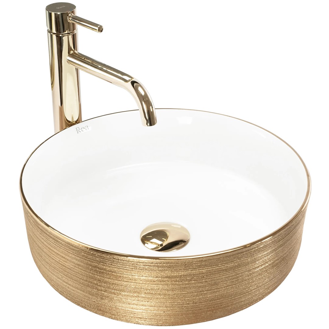 Умывальник на столешницу Sami Gold Brush/White REA 2026/2