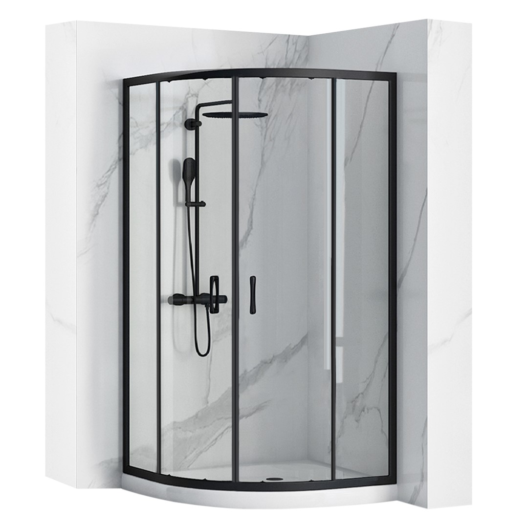 Душевая кабина 80x80x190 стекло прозрачное Look Black REA 2026/2
