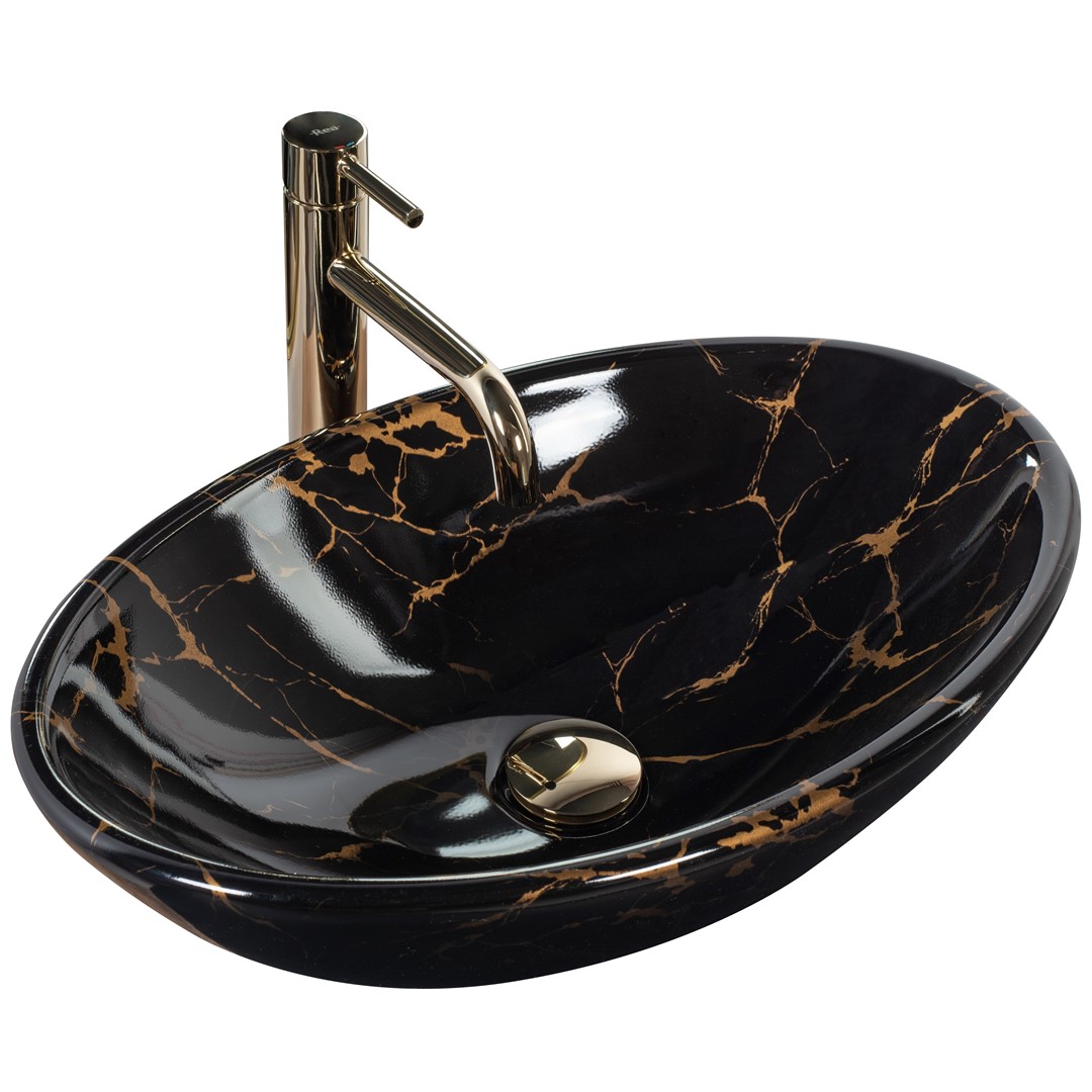 Умывальник на столешницу Pamela Black Marble Shiny REA 2026/2