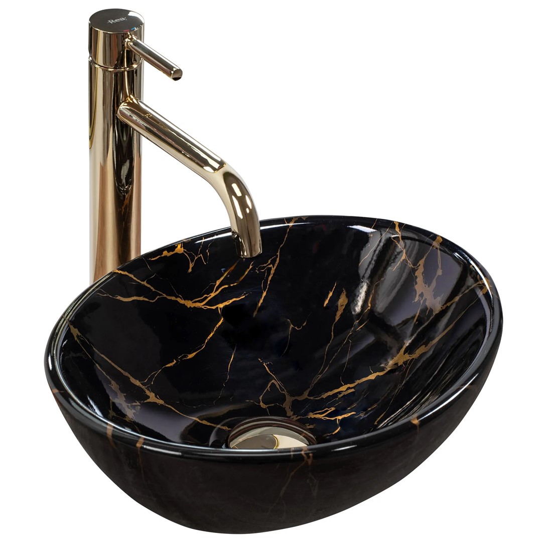 Умывальник на столешницу Sofia Mini Black Marble Shiny REA 2026/2