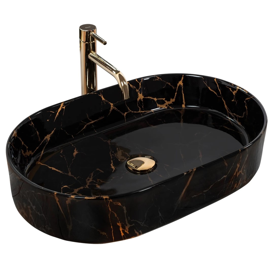Умывальник на столешницу Nadia 60 Black Marble Shiny REA 2026/2