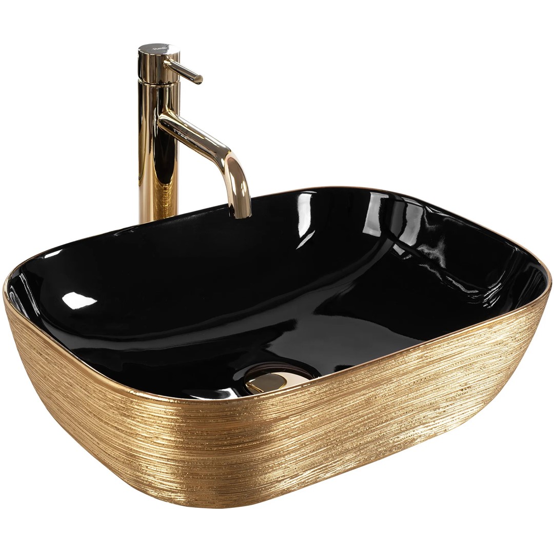 Умывальник на столешницу Belinda Gold Brush/Black REA 2026/2