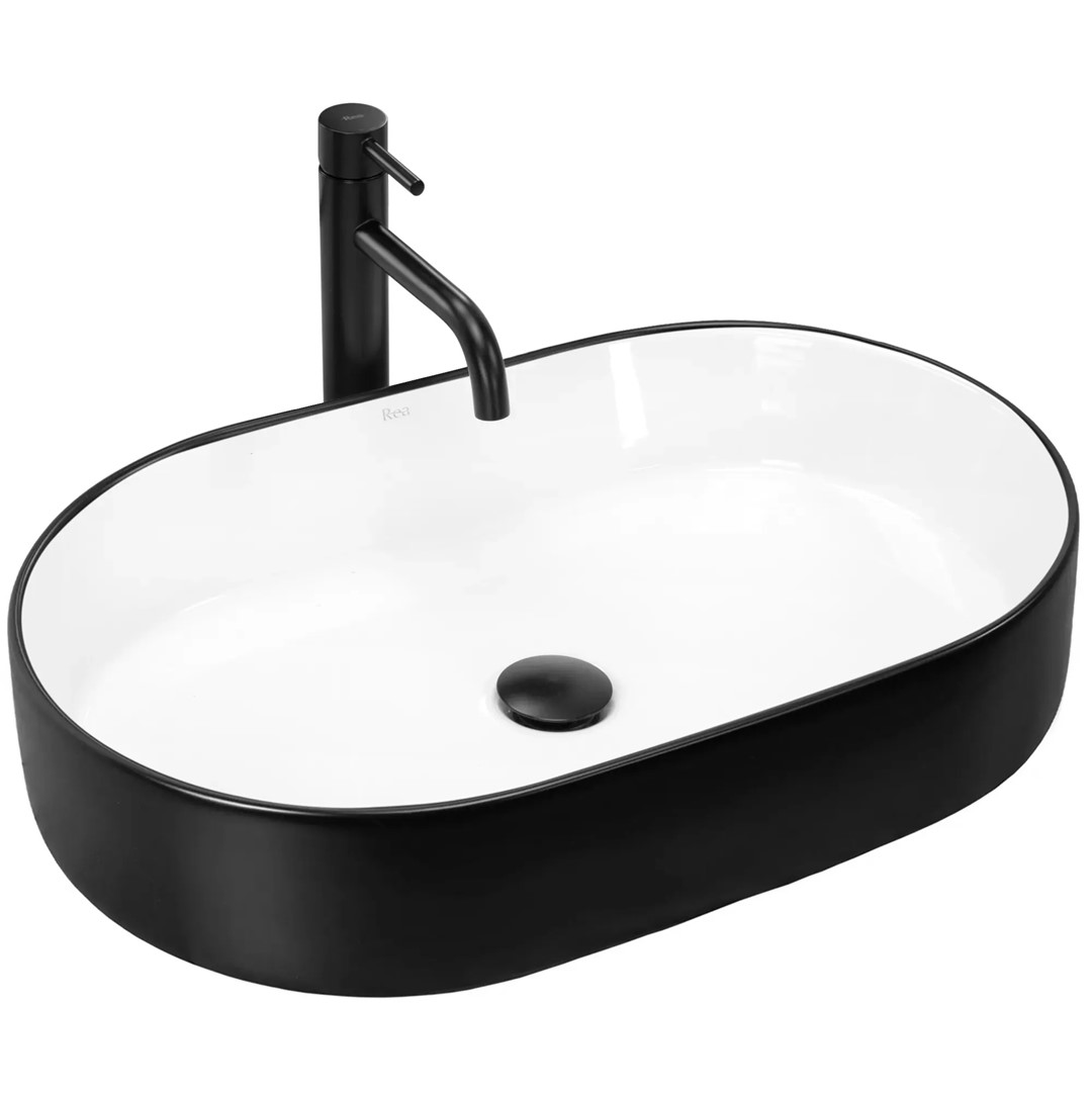 Умывальник на столешницу Nadia 60 Black Matt/White REA 2026/2