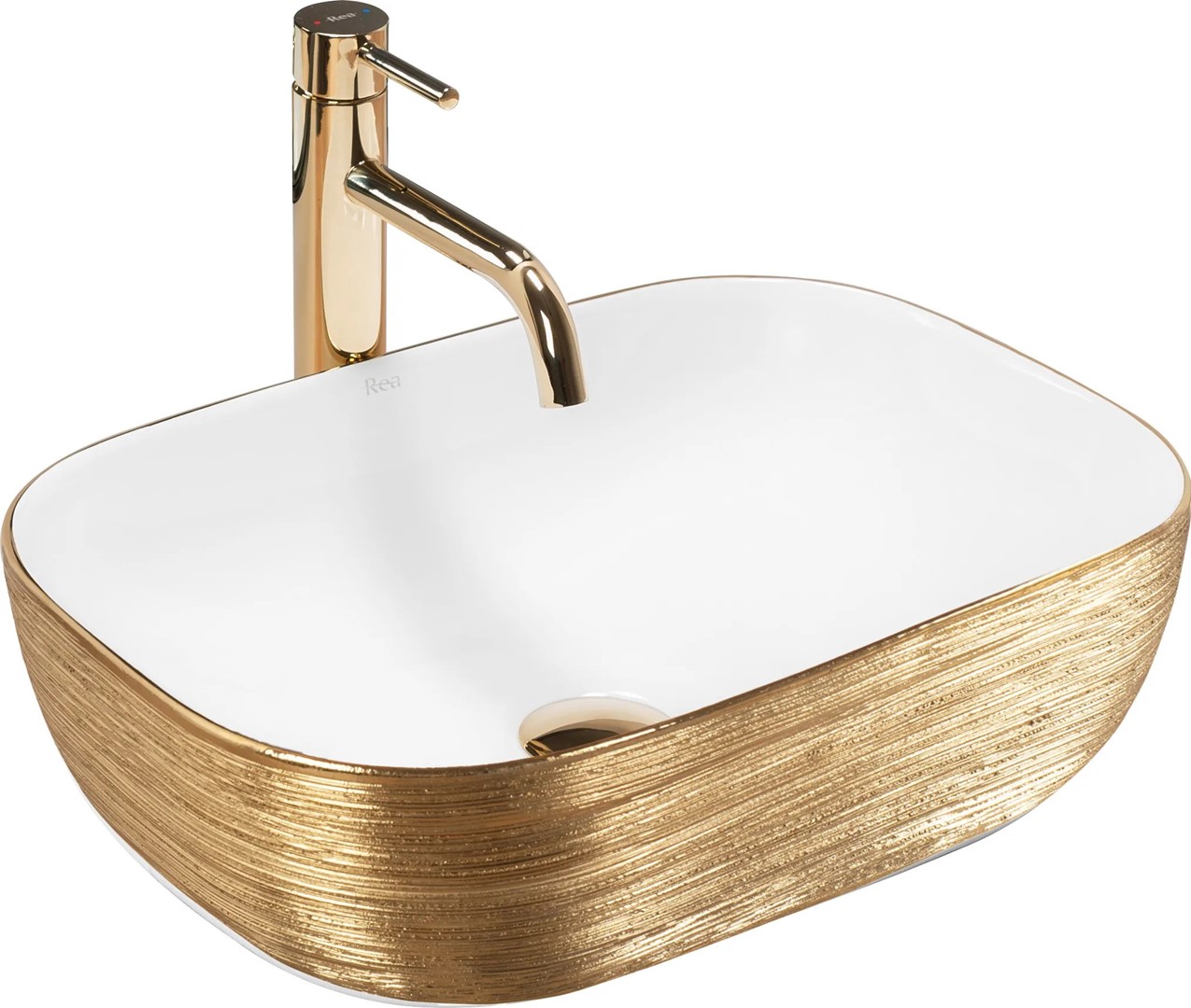 Умывальник на столешницу Belinda Gold Brush/White REA 2026/2
