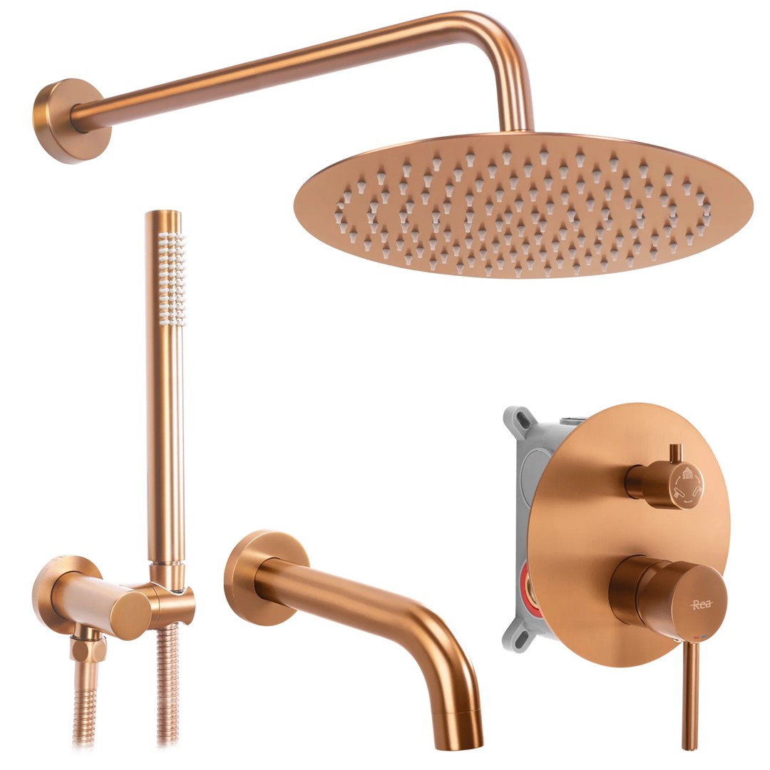 Комплект для ванны и душа 3в1 Lungo brush copper REA 2026/2