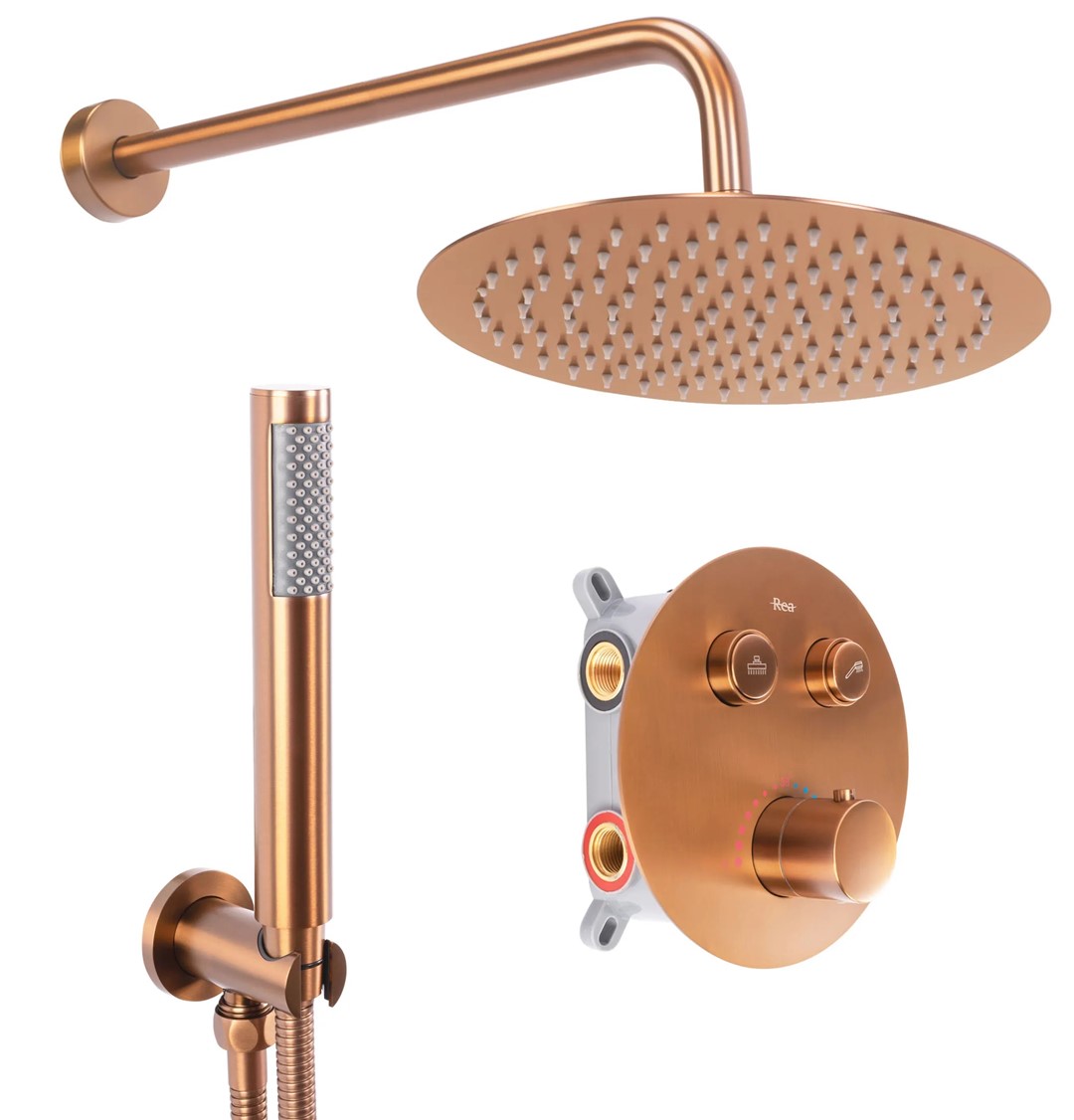 Душевой комплект 2в1 с термостатом Lungo brush copper REA 2026/2