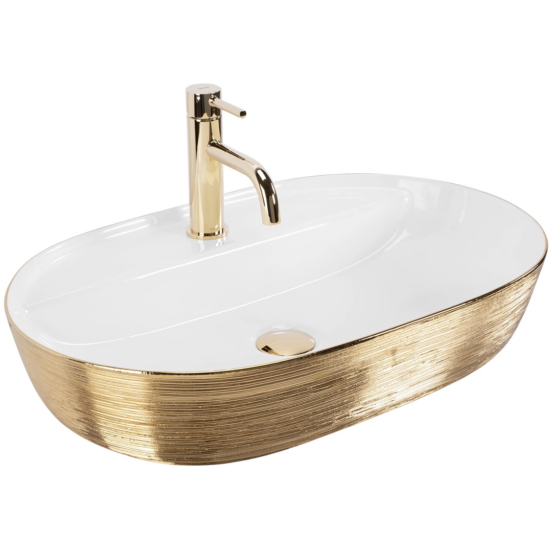 Умывальник на столешницу Aura 61 Brush Gold/White REA 2026/2