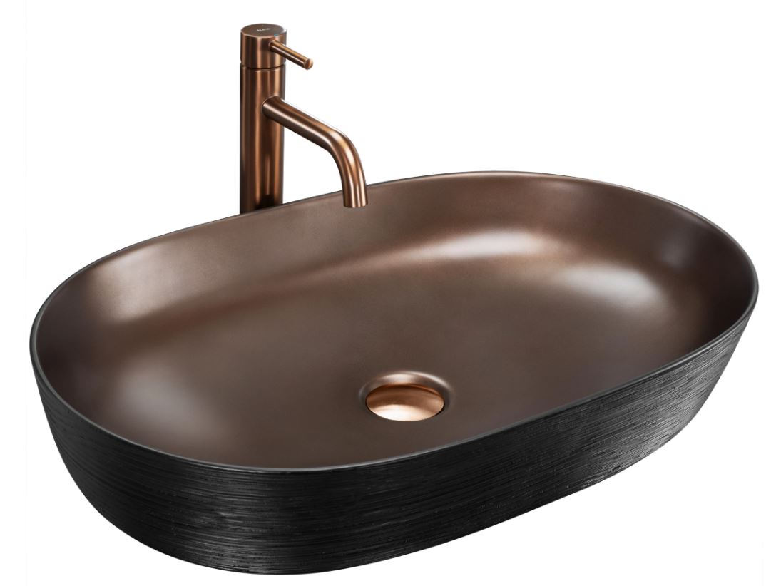 Умывальник на столешницу Cleo 61 Black Brush/Copper REA 2026/2