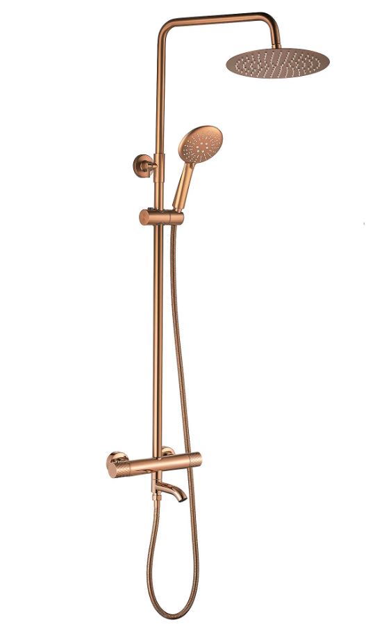 Стойка для душа с термостатом Lungo Diamond brush copper REA 2026/2