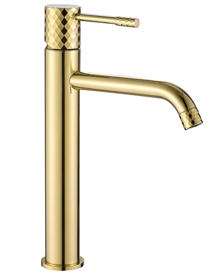 Смеситель для умывальника высокий Lungo Diamond Gold REA 2026/2
