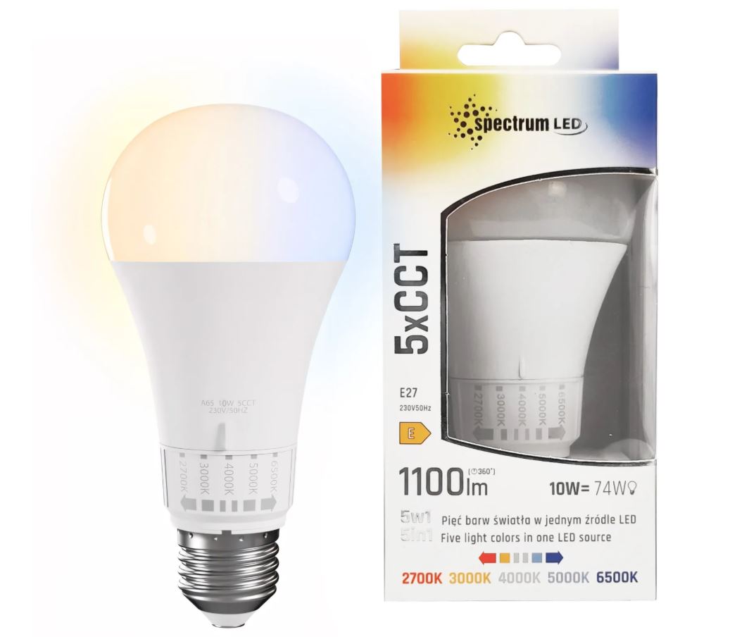 Лампочка LED GLS E-27 10 Вт 5CCT SPECTRUM WOJ+14715