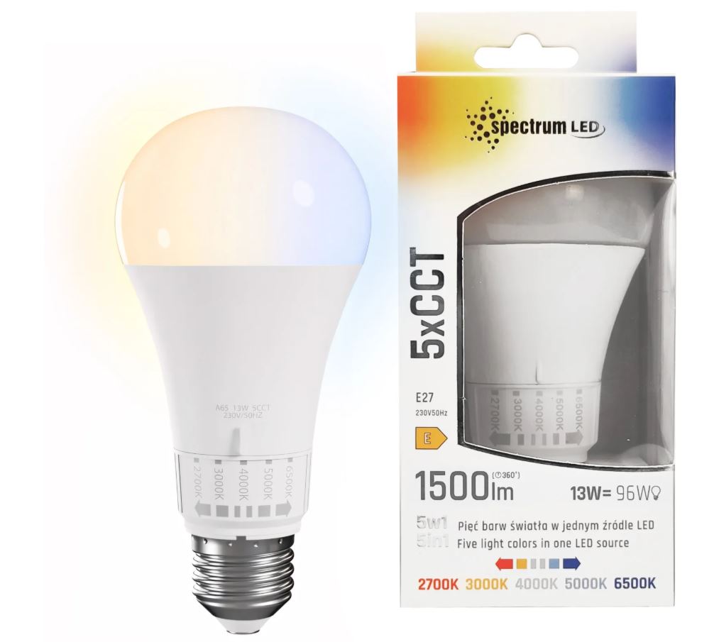 Лампочка LED GLS E-27 13 Вт 5CCT SPECTRUM WOJ+14716