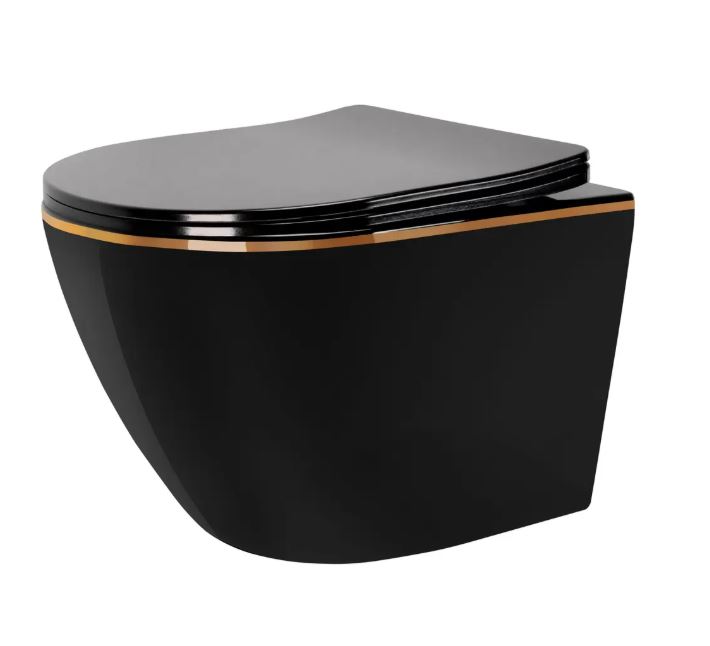 Унитаз подвесной без ободка Carlo Mini Tornado Black Gold Egde REA 2026/2