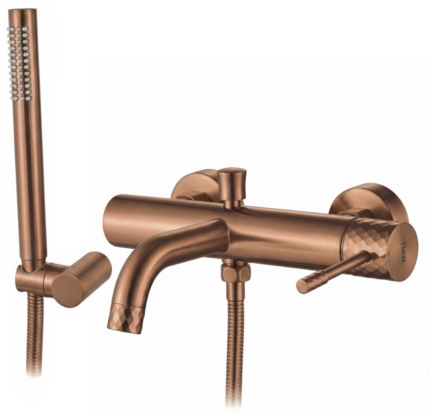 Смеситель для ванны настенный Lungo Diamond brush copper REA 2026/2