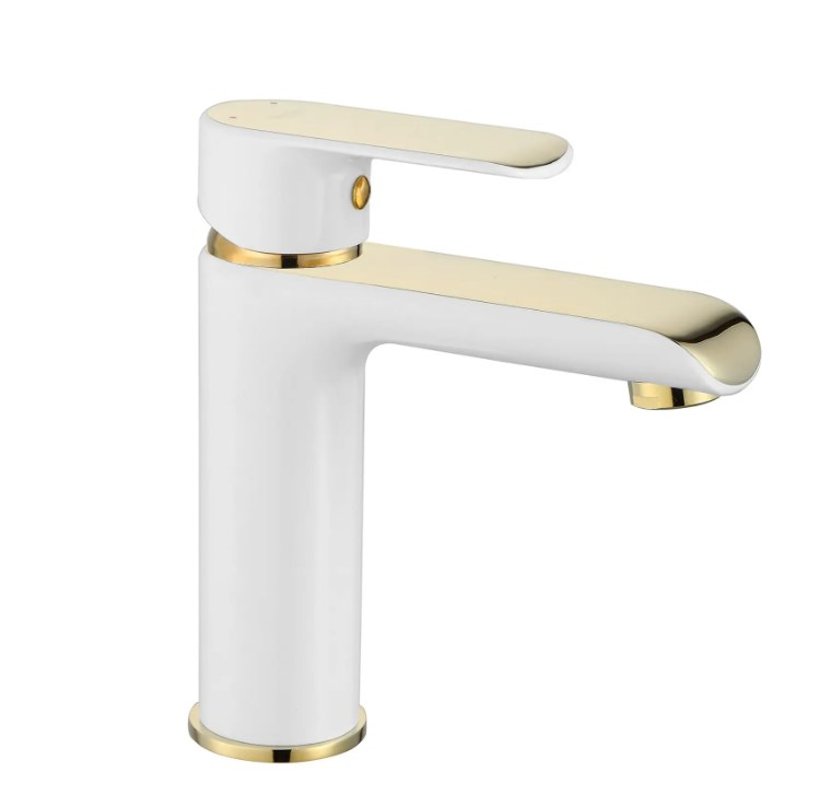 Смеситель для умывальника низкий Bloom White/Gold REA 2026/2