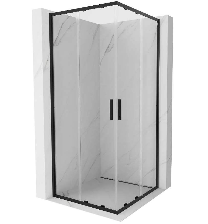 EXO квадратная душевая кабина с раздвижными дверями 80x80x200 см 6мм черный, прозрачное